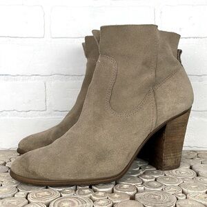 Vince Camuto Feina Tan Suede Chunky Stacked Wooden Heel Slouchy Ankle Boots 10